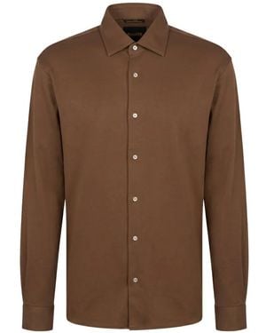Moorer Montalcino Button-Up Long-Sleeved Shirt - Brown