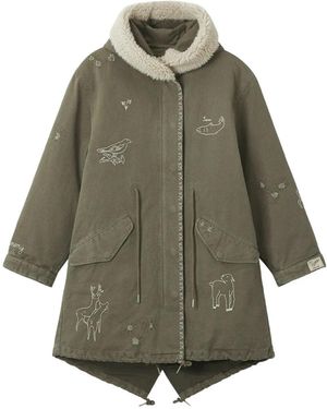 Sea Embroidered Shearling-Trim Jacket - Gray