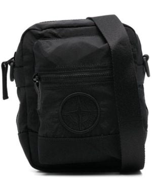 Stone Island Logo-Embroidered Messenger Bag - Black