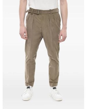 Paolo Pecora Corduroy-Texture Pleated Cotton Trousers - Natural
