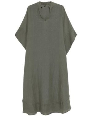 120% Lino V-Neck Midi Dress - Green