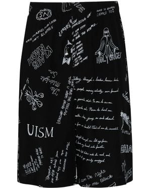 Undercover Graphic-Print Wide-Leg Shorts - Black