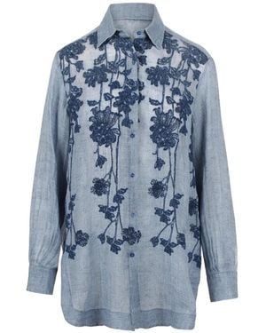 Ermanno Scervino Floral-Embroidered Long-Sleeve Shirt - Blue