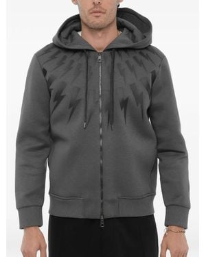 Neil Barrett Lightning Bolt-Print Zip-Up Hoodie - Gray