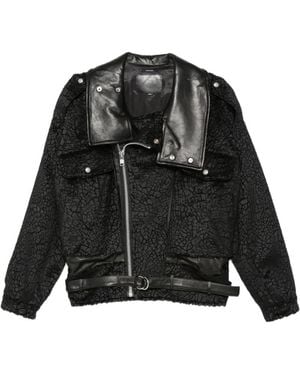 R13 Crackled-Effect Belted Jacket - Black