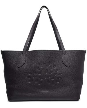 Mulberry Tree Logo-Embossed Pebbled-Leather Tote Bag - Black