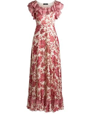 Etro Peau D'Ange Silk Long Dress With Floral Motif - Red