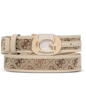 Guess Jessa Monogram-Print Logo-Plaque Belt - Natural
