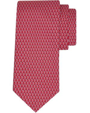Ferragamo Gancini Tricot Print Silk Tie - Red