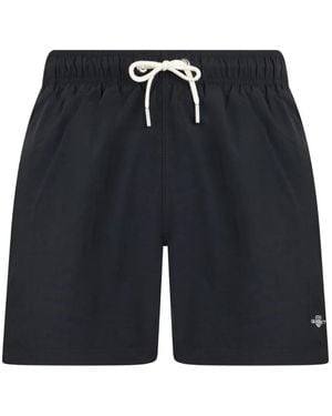 GANT Drawstring Logo-Embroidered Swim Shorts - Blue