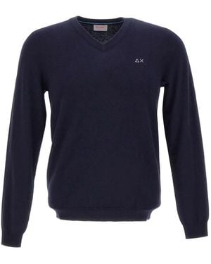 Sun 68 Jersey con cuello en V bordado - Azul
