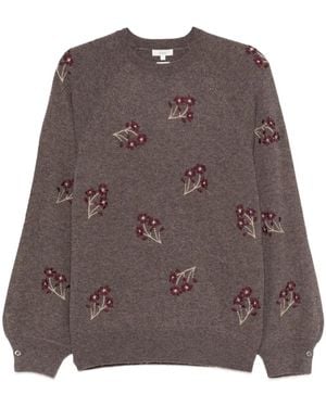 Yerse Floral-Embroidered Crew-Neck Jumper - Brown