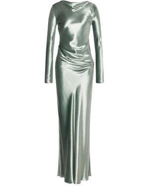 Alberta Ferretti Long Dress With Draped Details And Long Sleeves - Green