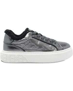 Pinko Metallic Fur-Lined Sneakers - Gray