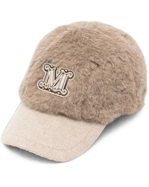 Max Mara Logo-Patch Faux-Fur Cap - Natural