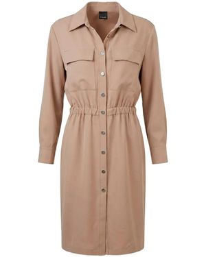 Pinko Elasticated-Waist Midi Shirt Dress - Natural