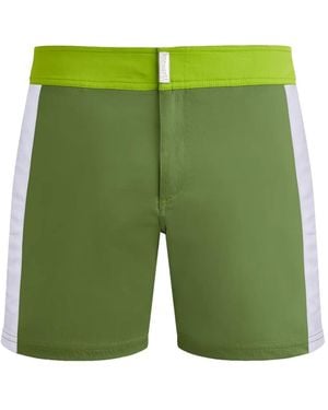 Vilebrequin Flat-Waistband Side-Striped Swim Trunks - Green