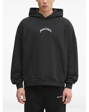 Palm Angels Logo-Print Hoodie - Black