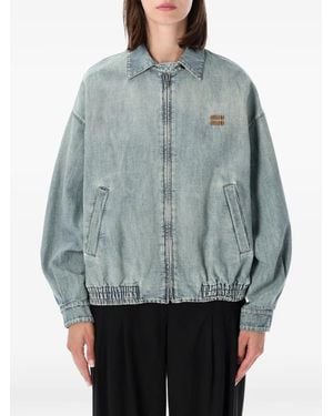 Miu Miu Chambray Elasticated-Hem Denim Jacket - Grey