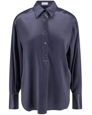 Brunello Cucinelli Monili-Chain Long-Sleeved Shirt - Blue