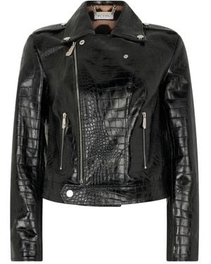 Philipp Plein Veste Zippée À Effet Peau De Crocodile - Black