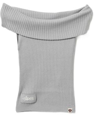 AAPE BY A BATHING AP Off-The-Shoulder Ribbed-Knit Jumper - Grey