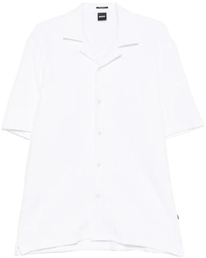 BOSS Ribbed-Knit Short-Sleeve Shirt - White