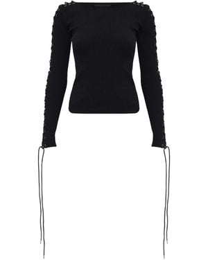 Balenciaga Ribbed Long-Sleeve Top - Black