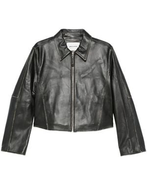 Low Classic Zip-Front Cropped Leather Jacket - Grey