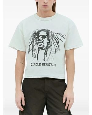 CIRCLE HERITAGE T-Shirt Met Grafische Print En Gerafelde Rand - Wit
