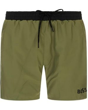 BOSS Logo-Print Drawstring Swim Shorts - Green