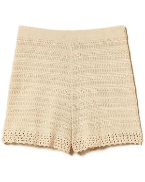 Twinset Knit Shorts With Crochet Detail - Natural