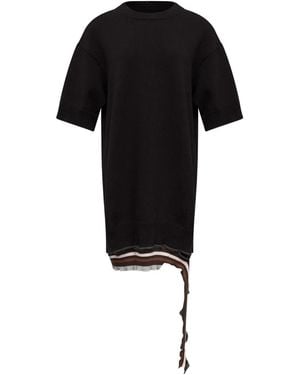 MM6 by Maison Margiela Distressed Knitted Mini Dress - Black