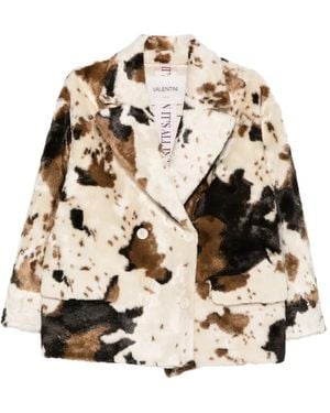 VALENTINI 1972 Cow-Print Double-Breasted Coat - Natural