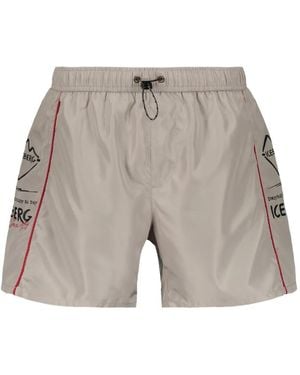 Iceberg Logo-Print Piped Swim Shorts - Gray