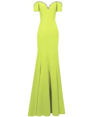 Gemy Maalouf Sweetheart Beaded-Neckline Maxi Dress - Green