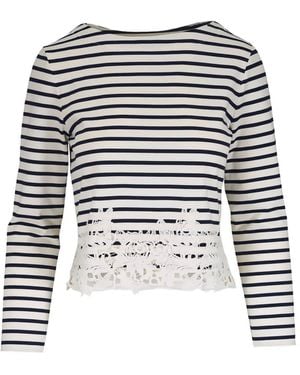 Veronica Beard Striped Lace Blouse - Black