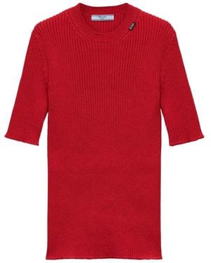 Prada Pull Côtelé En Laine - Rouge