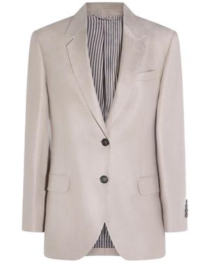 Brunello Cucinelli Linen Long Sleeve Jacket - Grey