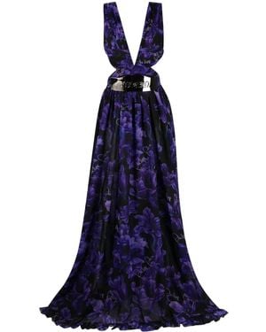 Philipp Plein Abito Lungo A Fiori - Blu