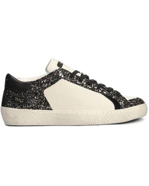 AMA BRAND Glitter-Panelled Leather Trainers - White