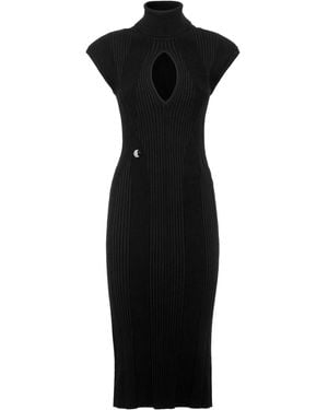 Philipp Plein Shoulder-Pads Ribbed Midi Dress - Black