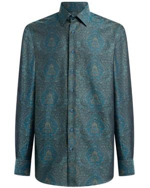 Etro Cotton Jacquard Shirt With Ornamental Motif - Blue
