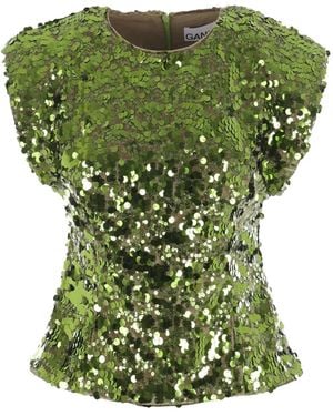 Ganni Velvet Sequined Top - Green