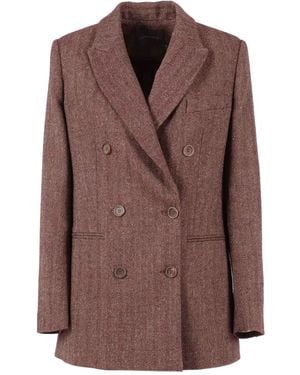 Lorena Antoniazzi Herringbone Double-Breasted Blazer - Brown