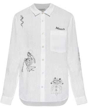 AllSaints Terror Graphic-Print Linen Shirt - White