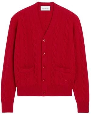 Ami Paris Cable Wool Cardigan - Red