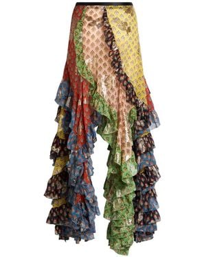 Etro Short Silk Skirt With Ruffle And Tie-Inspired Motif - White