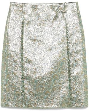 N°21 Metallic-Flower-Print Midi Skirt