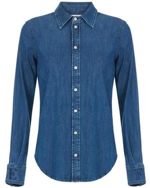Elisabetta Franchi Denim Blouse With Embroidered Logo - Blue
